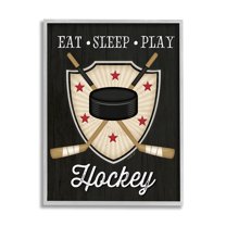 Stupell Indtries Eat Sleep Play Hockey Phrase Crossed Sticks Puck,16 x 20,Design by Jennifer Pugh
