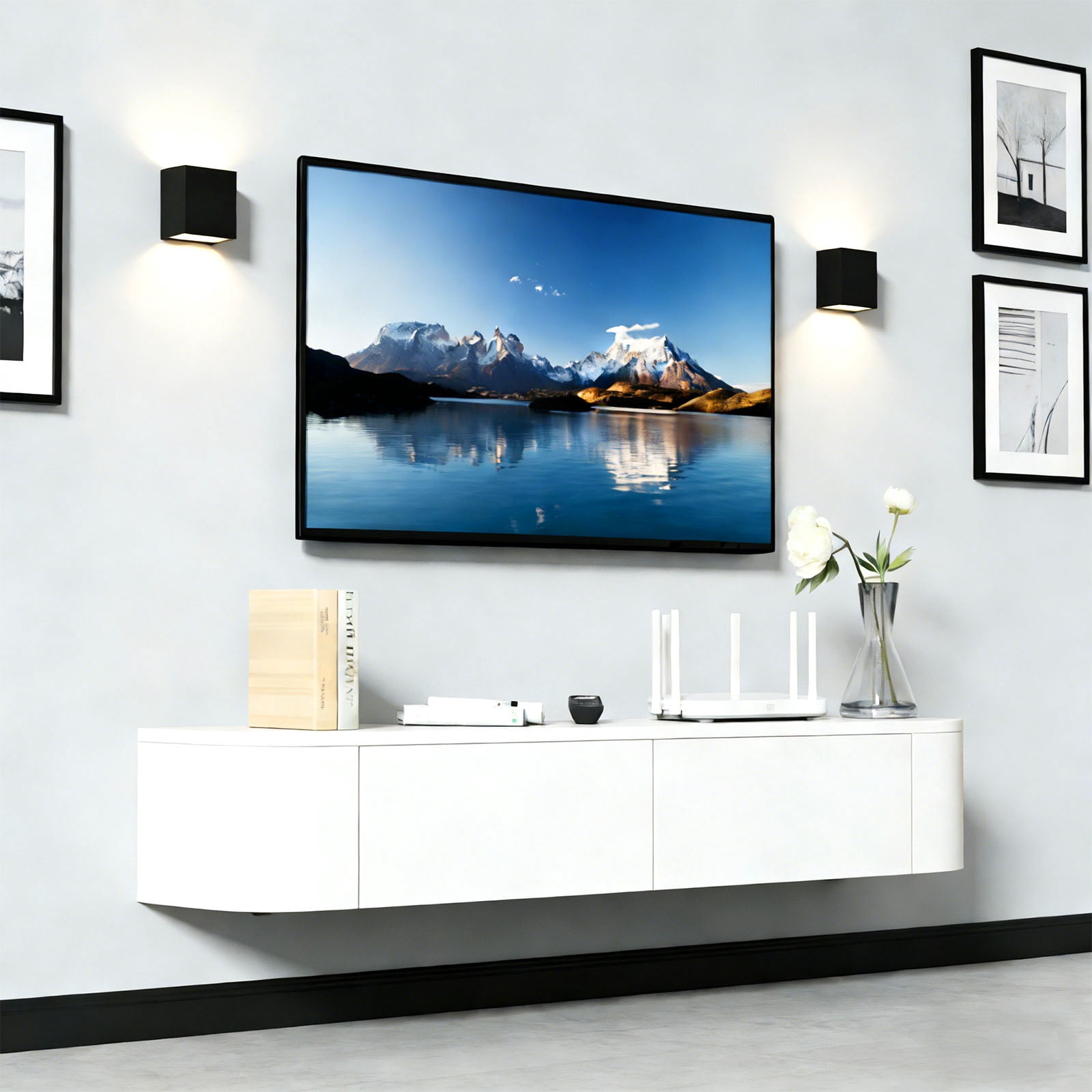 Wall Mounted Floating TV Stand Modern Media Console with 2 Silent Doors for Living Room Home Office (White 120CM/47.2'')