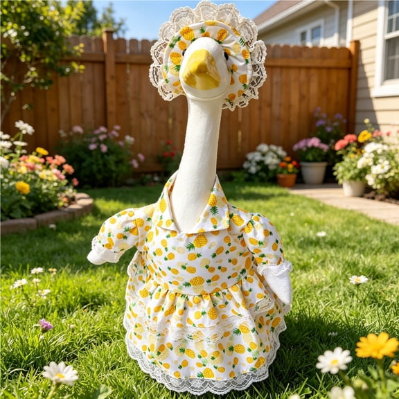 Tuvgenk Porch Goose Outfits 23" Cute Spring Summer Clothes for Porch Goose Set Polyester 2 Pack Outdoor Decor for Garden with Hat Dress