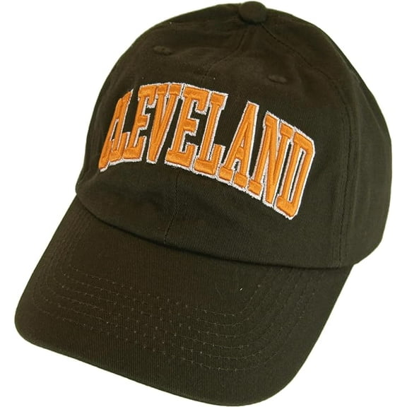 Cleveland City Name Buckle Back Adjustable Cotton Baseball Cap (Brown/Orange Script)