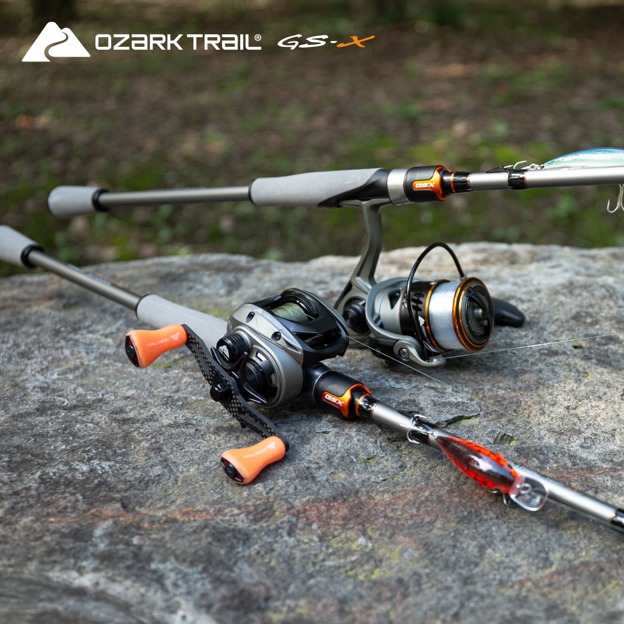 Ozark Trail GS-X Baitcast Combo, 6'8" Medium Action 2-Pieces Fishing Rod, Right Hand Retrieve,Fresh Water,Fuji Guide