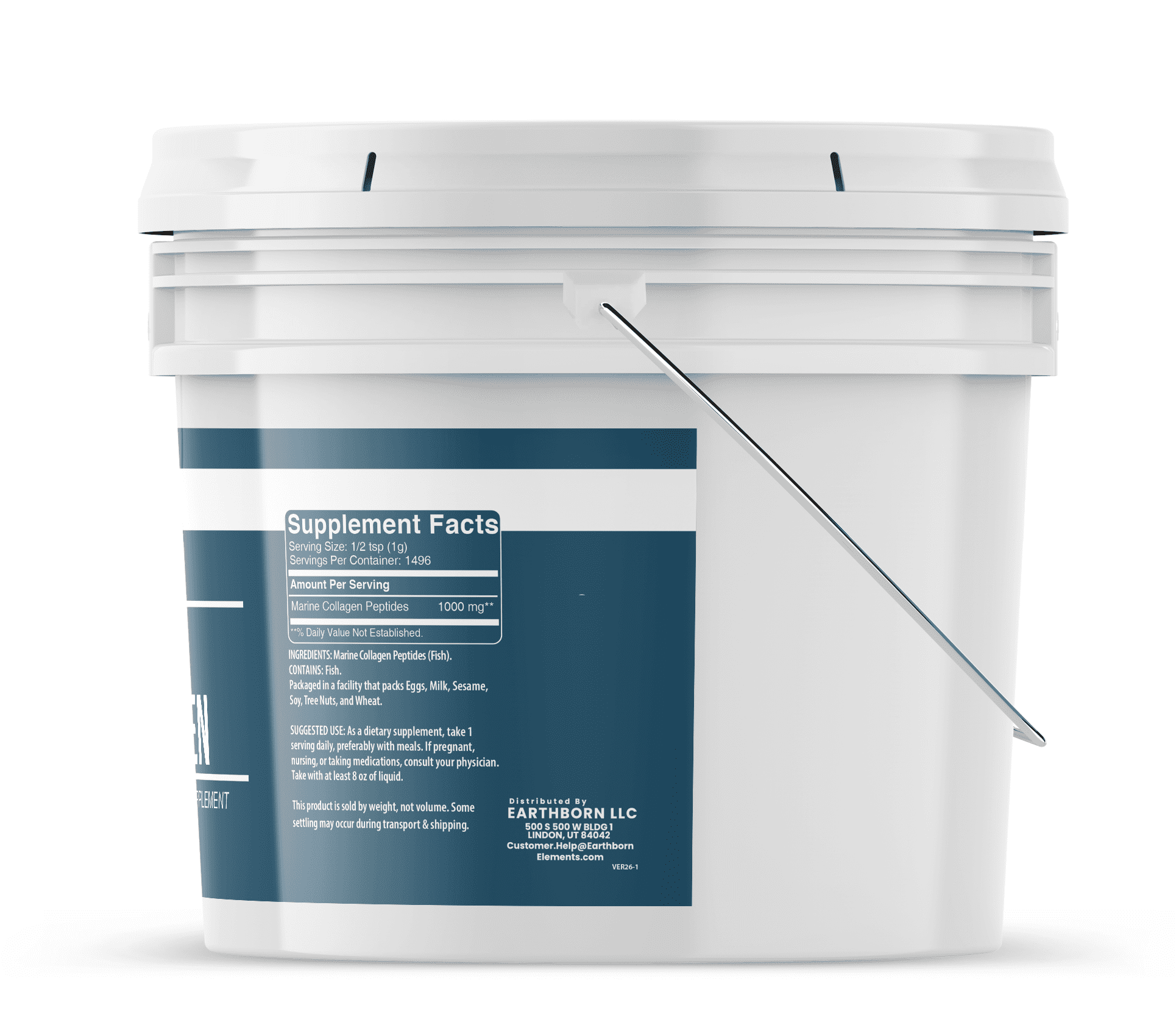 Earthborn Elements Hydrolyzed Marine Collagen Peptides Powder 1 Gallon Bucket, Pure & Undiluted, Dietary Supplement