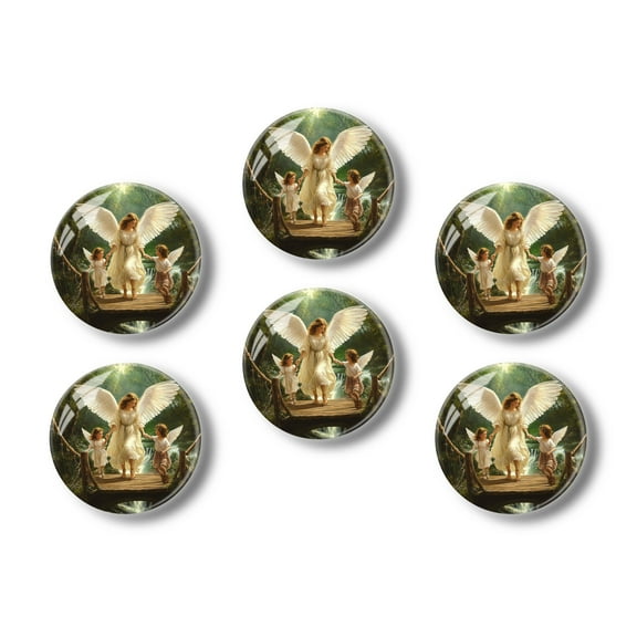 Glass Refrigerator Magnet 6Pcs Magnetic Fridge Sticker,Decor for Kitchen,Whiteboard,Cabinet,Angel Leading Children Across Bridge