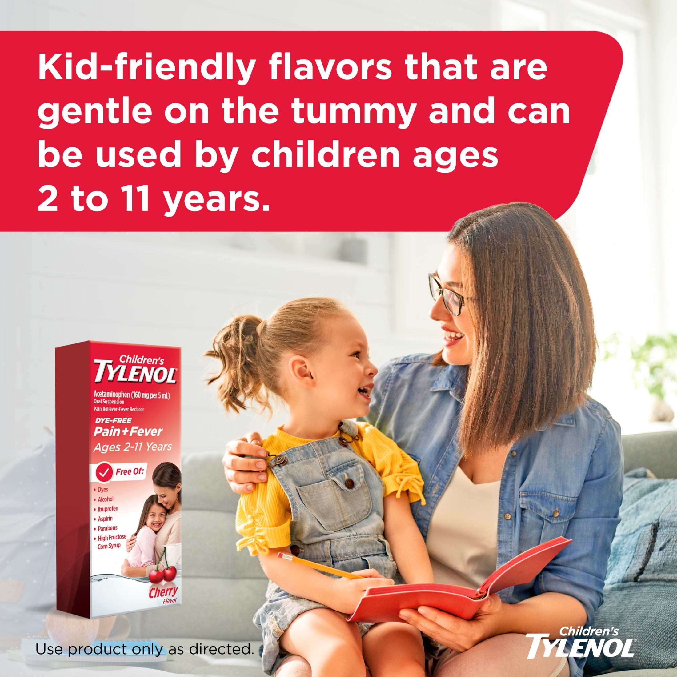 (3 pack) Children’s Tylenol Dye-Free, Oral Suspension, Pain Relief and Fever Reducer, Cherry Flavor 8 Fl oz