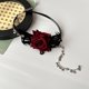 thumbnail image 4 of 1 Morceau De Corde Large Noire Avec Rose Artificielle Rouge Style Rtro Gothique Chocolat Punk Cool Collier De Chane De Verrouillage Pour Dcorer La, 4 of 5
