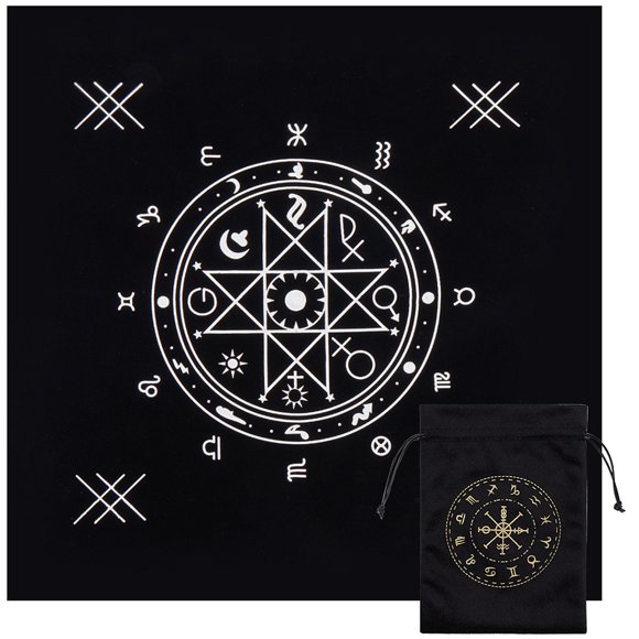 1Pc Cloth Square Altar Tarot Tablecloth 1Pc Twelve Constellations Pattern Velvet Packing Pouches Black 182~495x128~495x0.3~2mm