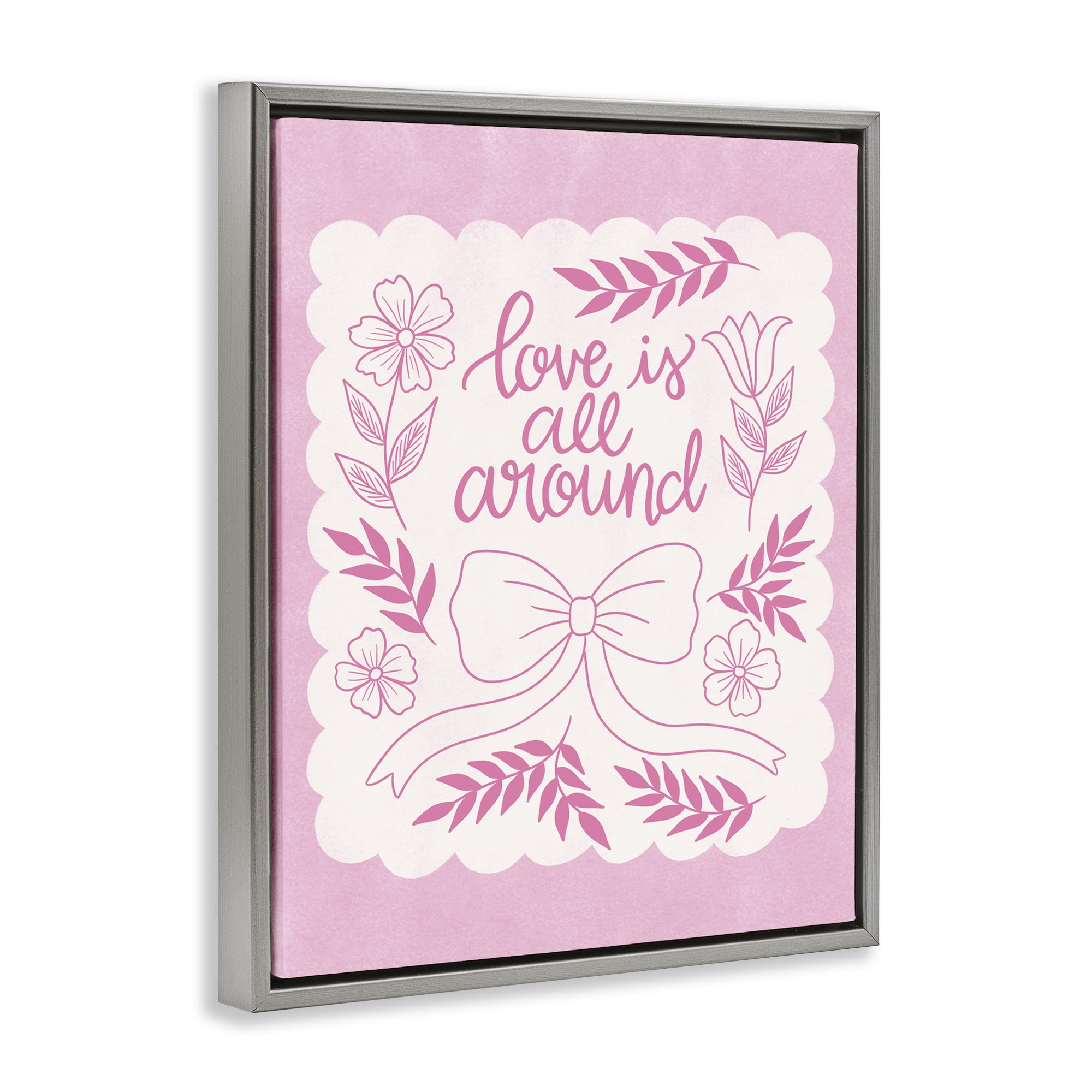 Stupell Industries Pink Love All Around Plants & Flowers Painting Gray Floater Framed Canvas Art Print Wall Art, 25 x 31