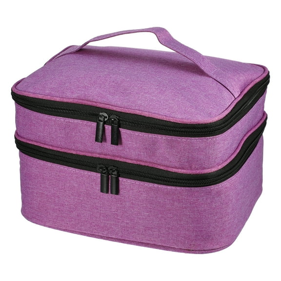 Unique Bargains 1pc Nail Polish Carrying Case Double-Layer Nail Polish Organizer Case for Manicure Tools Nylon Purple