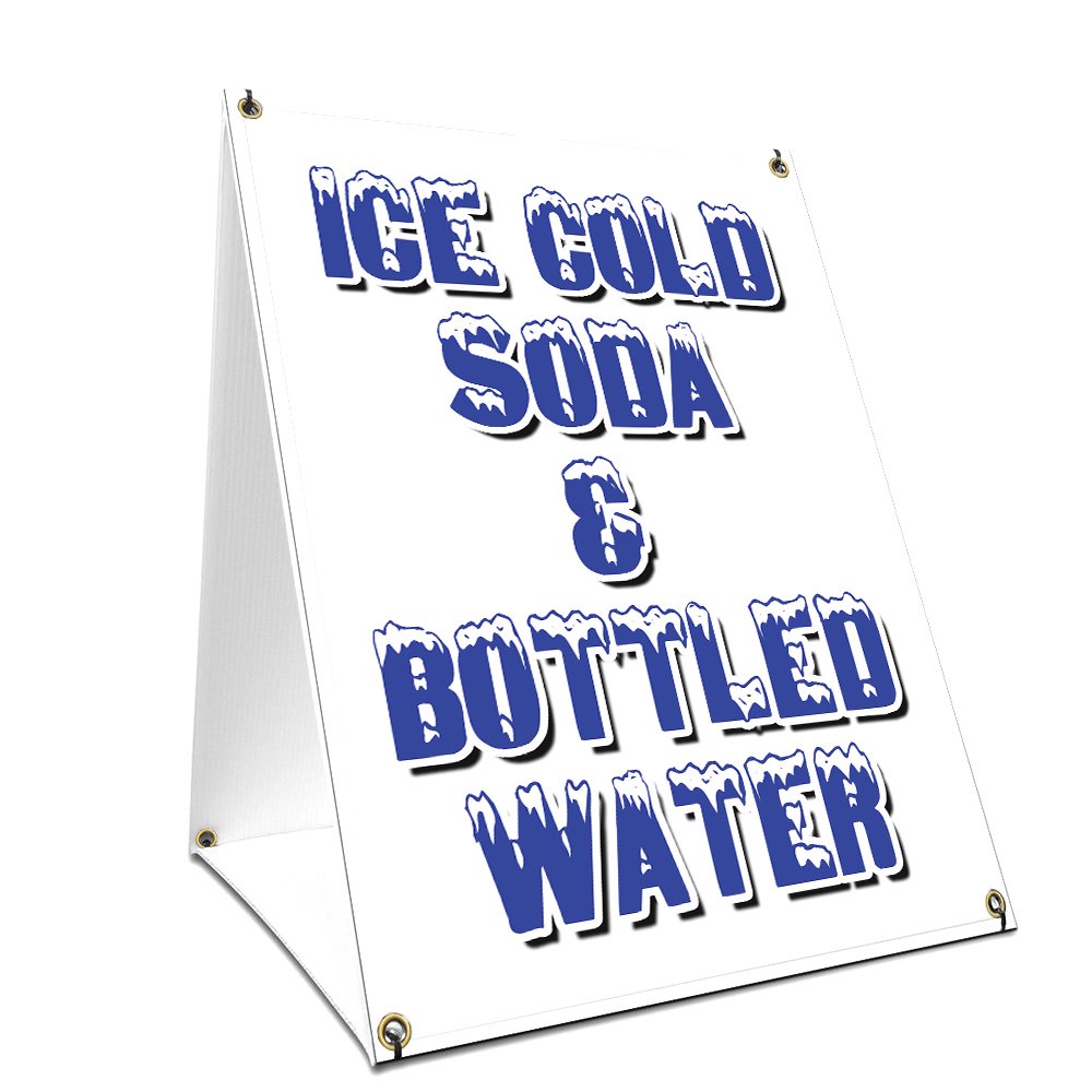 A-frame Sidewalk Ice Cold Soda &amp; Bottled Water Sign With Graphics On ...