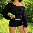 thumbnail image 6 of EASYBRAUS Women Two Piece Sweatshirt Shorts Set Casual Sport Streetwear Outfit, 6 of 7