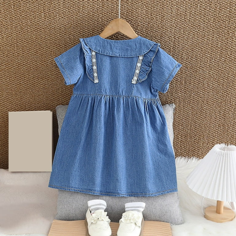 CYRBOKO Toddler Girls Denim Dresses, Casual Birthday A-line Short Sleeve  Summer Dresses Blue Size 3-4 T - Walmart.com