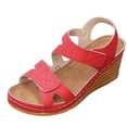 thumbnail image 3 of XUNKUSGA Wedge Sandals for Women Fashion Comfortable Open Toe Ankle Strap Sandals Women Classic Slip-On Arch Support Women Walking Shoes,Red, 3 of 10