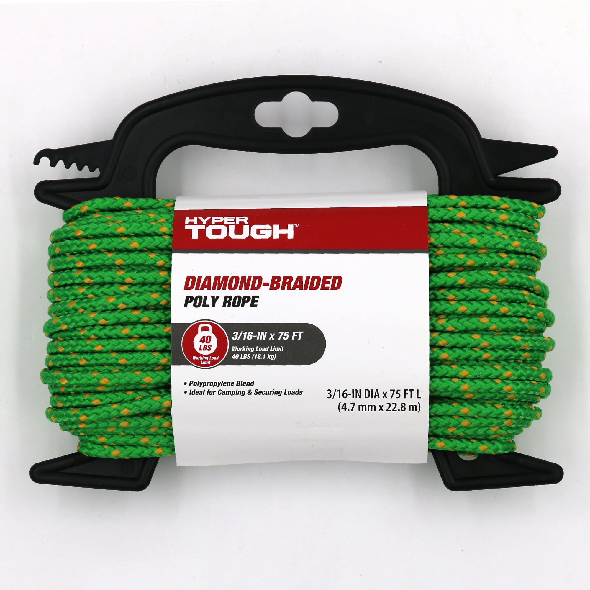 Hyper Tough Diamond Braided Polypropylene Rope, Green, 3/16 inch x 75