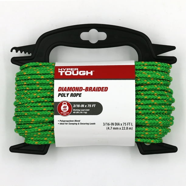 Hyper Tough Diamond Braided Polypropylene Rope, Green, 3/16 inch x 75