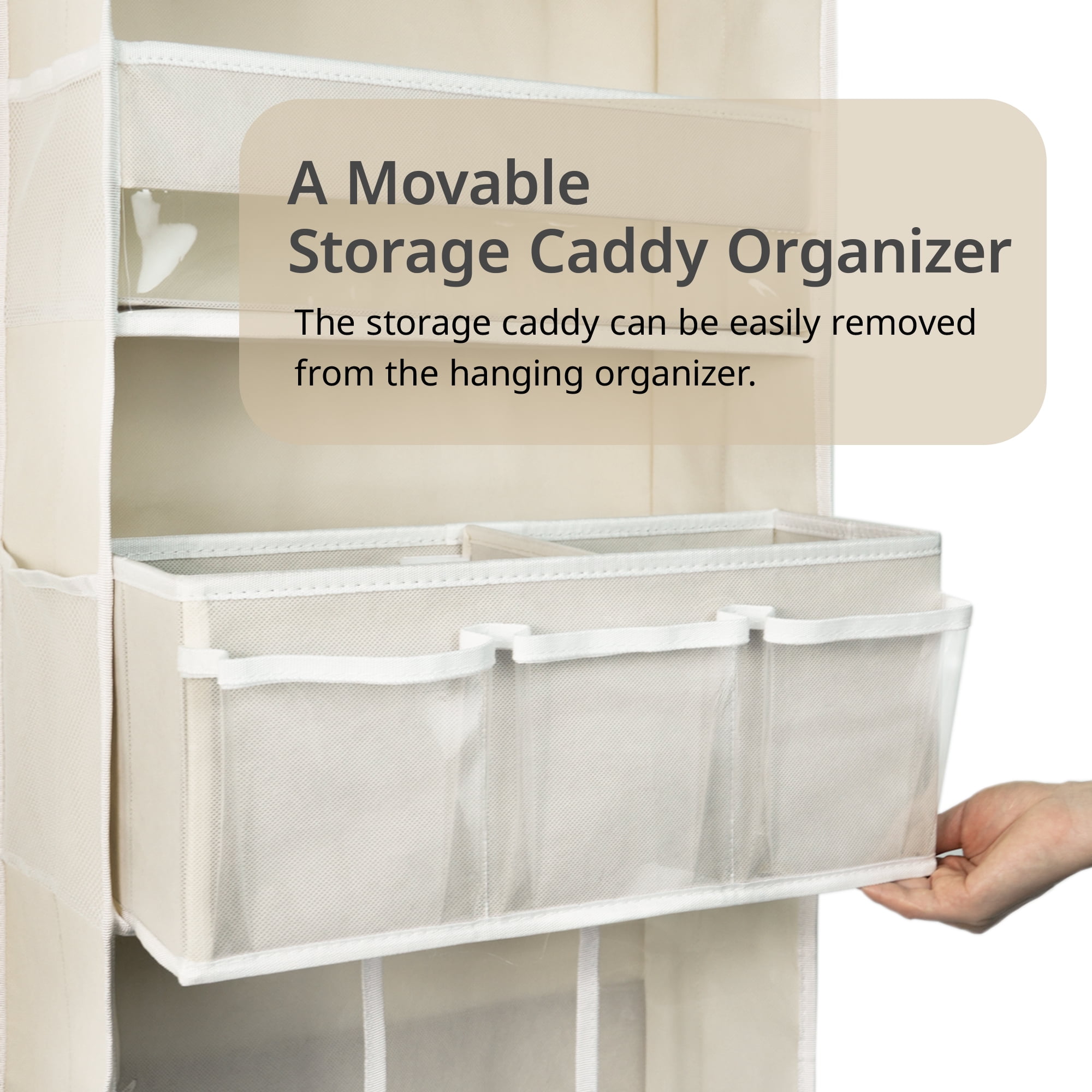 Baby Hanging Organizer 5-Shelf Over-the-Door Organizer with Diaper Caddy, Beige, 1 Count