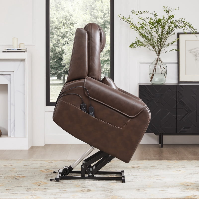 CHITA Top grain leather Heat and Massage Recliner with USB Charging Ports, Brown