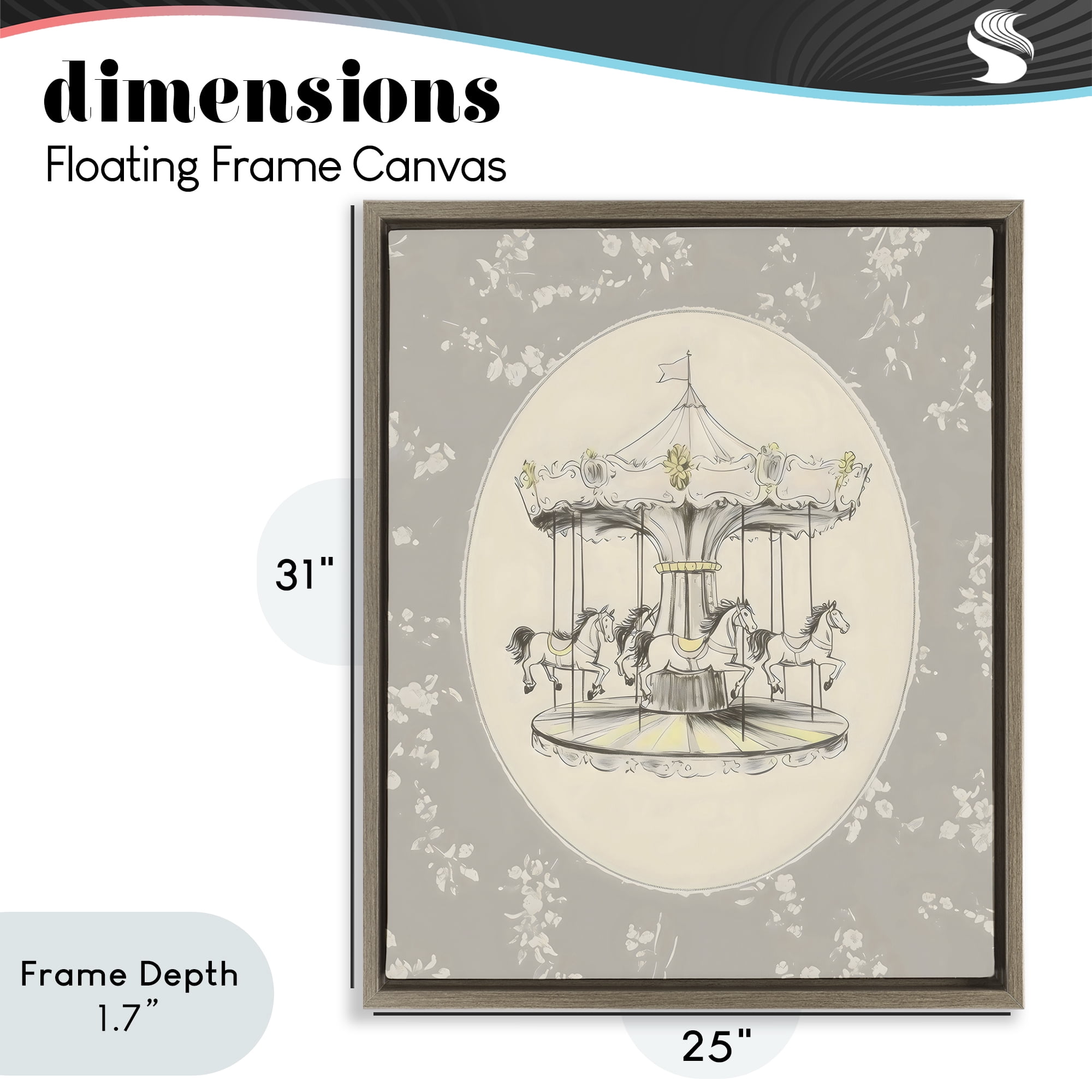 Stupell Industries Gentle Floral Carousel Brown Framed Floater Canvas Wall Art, design by Arlington Prints