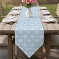 thumbnail image 6 of Blue Boho Floral Table Runner Linen Burlap Table Runner 72 Inches Long Ethnic Neutral Abstract Floral Texture Dresser Scarves for Kitchen Island Coffee Dining Party Wedding Holiday Decor 18"x72", 6 of 8