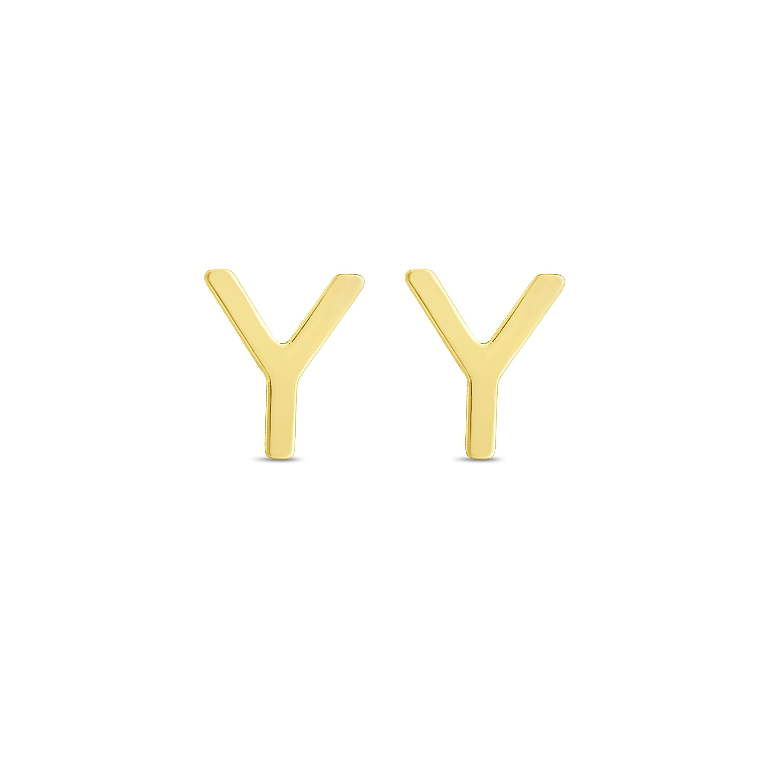 Karat Rush 14KT Yellow Gold High Polished Block Initial Studs "Y" with Post-with-Friction-Back. Adult Unisex. No stones