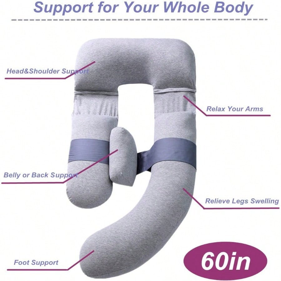 60 Inch Pregnancy Pillow Detachable U Shape Full Body Pillow For Maternity Support Sleeping Pillow For Pregnant Women GreyBlueVelvetJersey