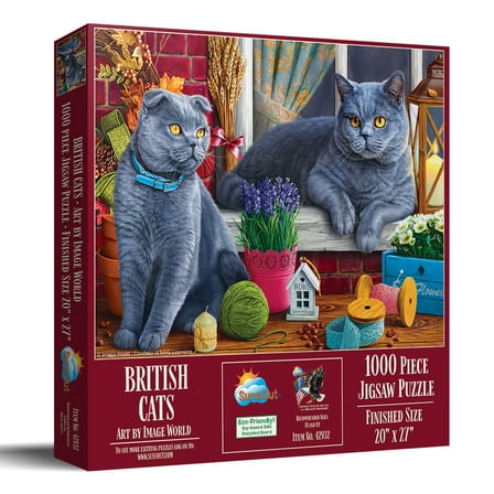 SUNSOUT INC - British Cats - 1000 pc Jigsaw Puzzle by Artist: Image World - Finished Size 20" x 27" - MPN# 42932