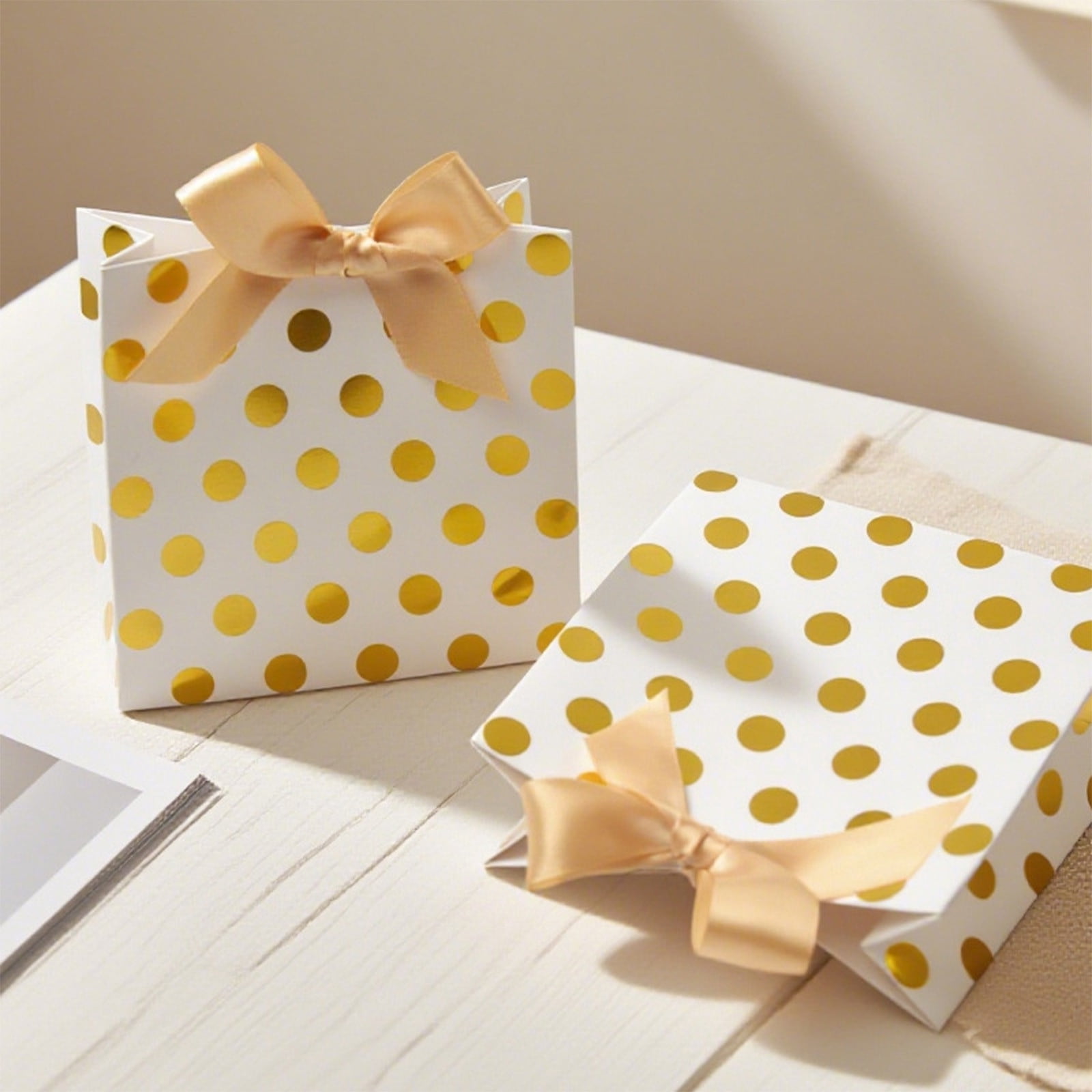 Cadorn 10 Sets of Hot Stamping Gold Polka Dots Bow Hand Bags, Suitable for Neckties Scarves, Mini Gift Tote Bags, Thank You Favor Bag for Valentine Wedding Baby Bridal Shower Birthday Party
