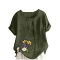 thumbnail image 5 of Sentmoon Chemises pour Femmes Hauts pour Femmes Mode Décontractée en Lin Imprimé T-shirt à Manches Courtes à Boutons Blouse Active pour Voyage et Vacances Vert m, 5 of 5