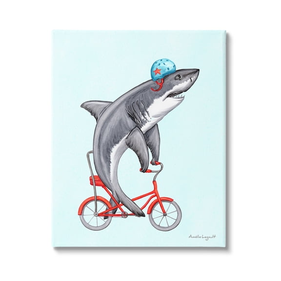 Stupell Industries Great White Shark On Red Bicycle Blue Helmet Graphic Art Gallery Wrapped Canvas Print Wall Art, Design by Amelie Legault