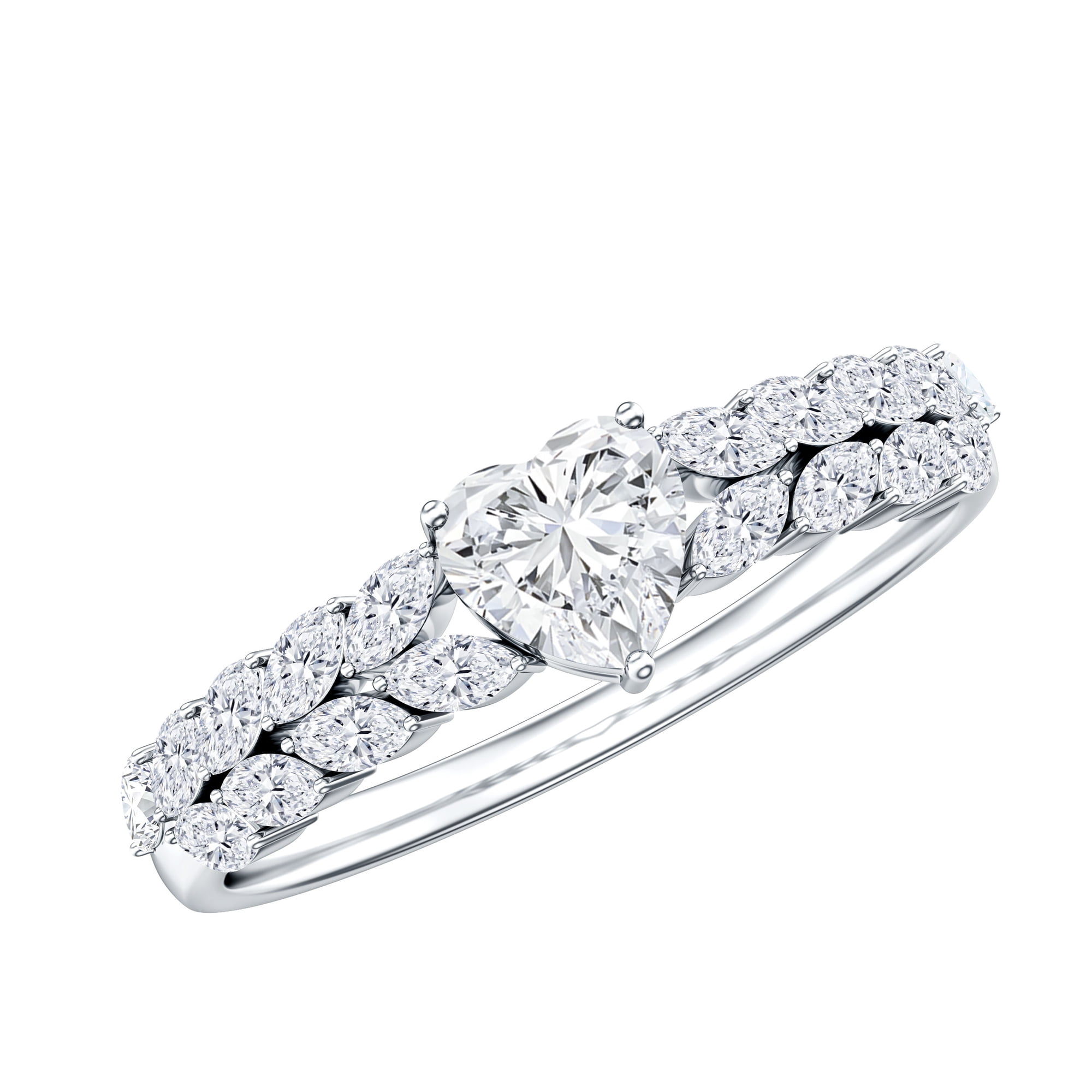 Rosec Jewels Lab Created Diamond Heart Engagement Ring for Women (0.5 Ct, EF-VS Grade), 925 Sterling Silver, US 4.00