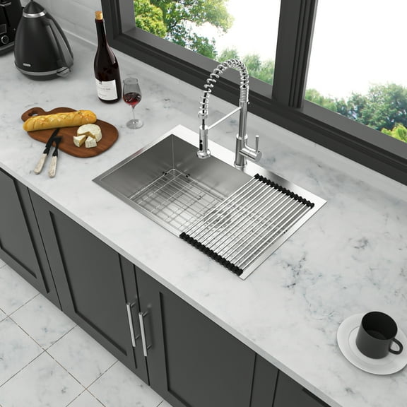 33 x 22 x 9 inch Kitchen Sink Drop In 16 Gauge Stainless Steel 33" Single Bowl Topmount Kitchen Sink Basin