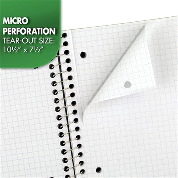 Spiral Notebook, 1 Subject, Graph Ruled Paper, 7-1/2" x 10-1/2", 100 Sheets, Green