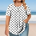 thumbnail image 5 of Olyvenn Women's Plus Size Henley Shirts Polka Dot Print Summer Tops Buttons Crewneck Pleated Buttons Up Tunics White L, 5 of 6