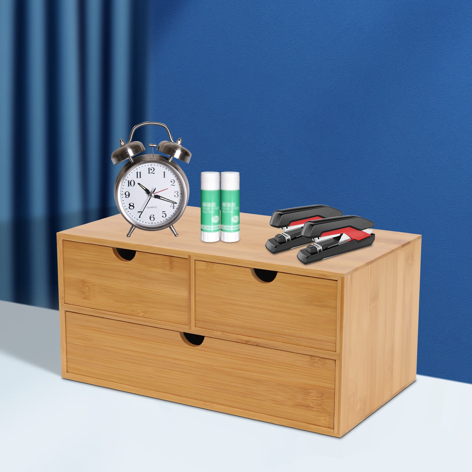 33*19*16cm 3 Drawers Original Bamboo Desk Organizer Mini Bamboo Desk Drawer Tabletop Storage Organization Box