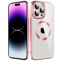 Mantto Magnetic Phone Case for iPhone 14 Pro Max,Clear Cover Compatible with MagSafe Charging,Shockproof Luxury Plating Transparent Slim Phone Case Bulit in Camera Lens Film,Pink