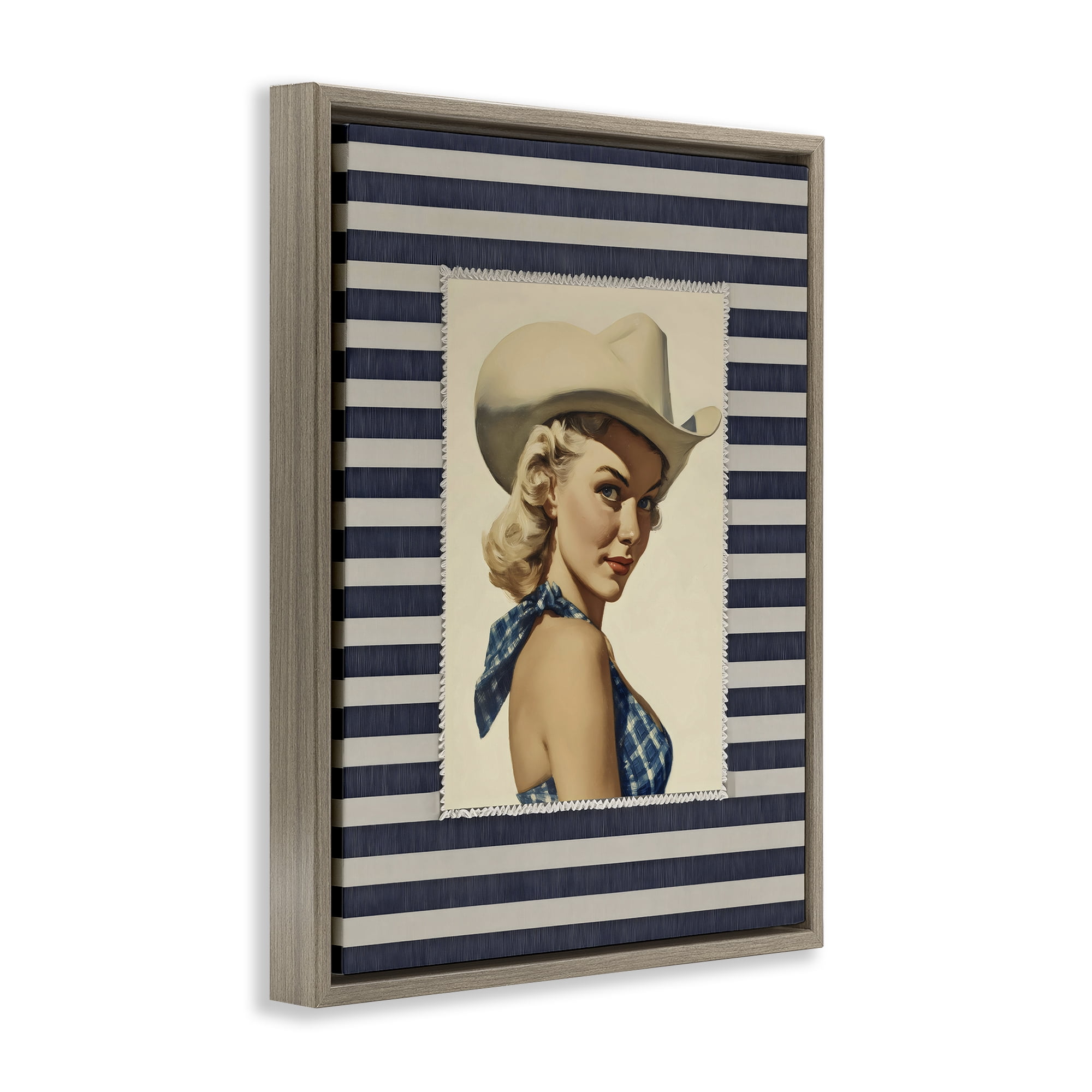 Stupell Industries Retro Cowgirl Stripes Brown Framed Floater Canvas Wall Art, design by Arlington Prints