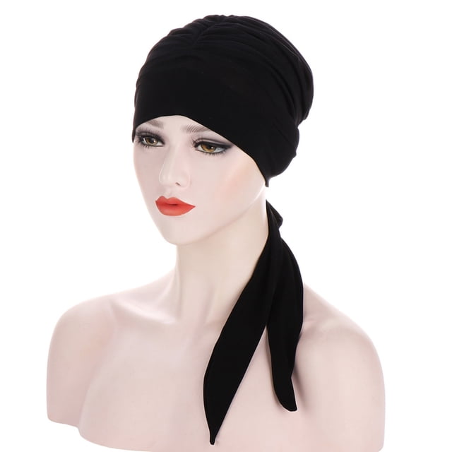 Under $10 Baseball Caps Black Women Solid India Hat Muslim Ruffle Cancer Chemo Hat Beanie Wrap Cap