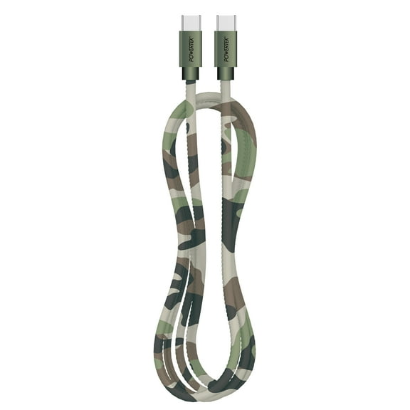 Liquipel Powertek Pastel Camo 6' USB-C to USB-C Cable, Green