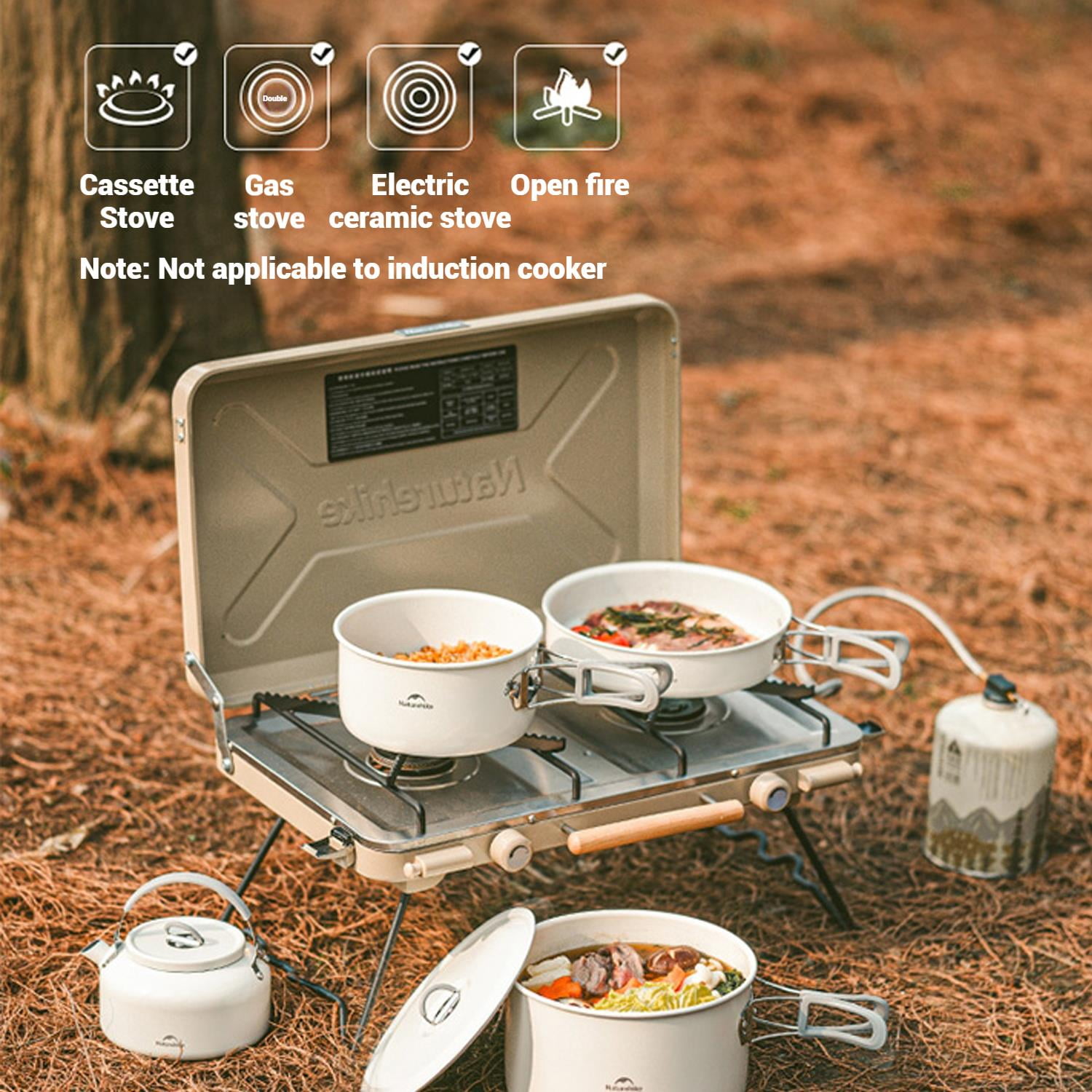 Naturehike, Ceramic Non-Stick Cookware Set, Nonstick Pot and Pan Cookware Set with Foldable Handle,  Five-Layer Lamination Process, Thicken Design, Easy Cleaning, For Home/Picnic/Camping.