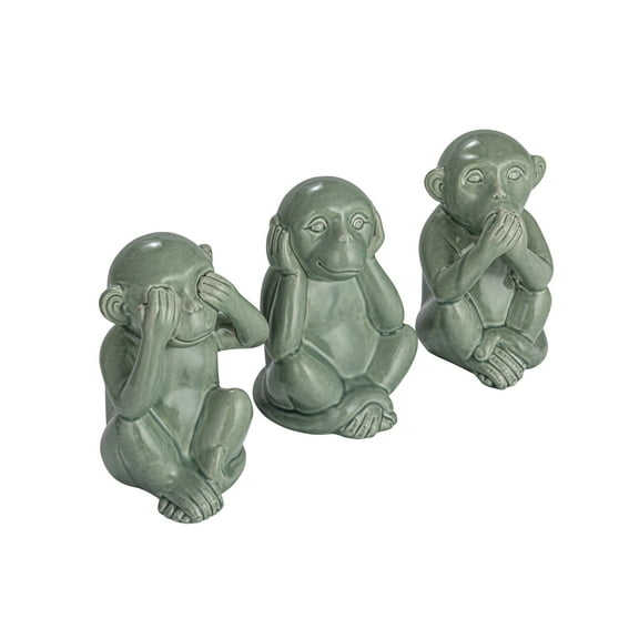 Creative Co-Op Stoneware Monkey Accent Decor, Green, Set of 3