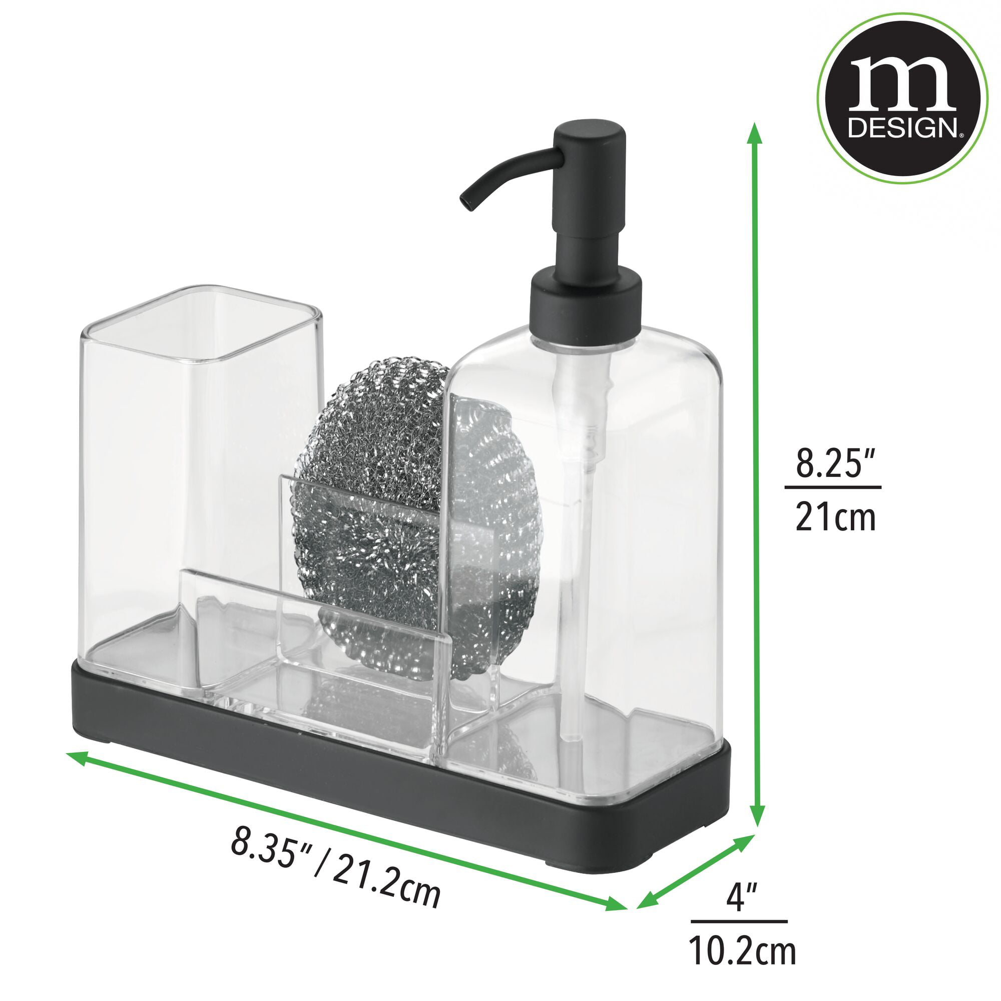 mDesign Plastic Kitchen Sink Countertop Liquid Hand Soap Dispenser, Chrome/Clear