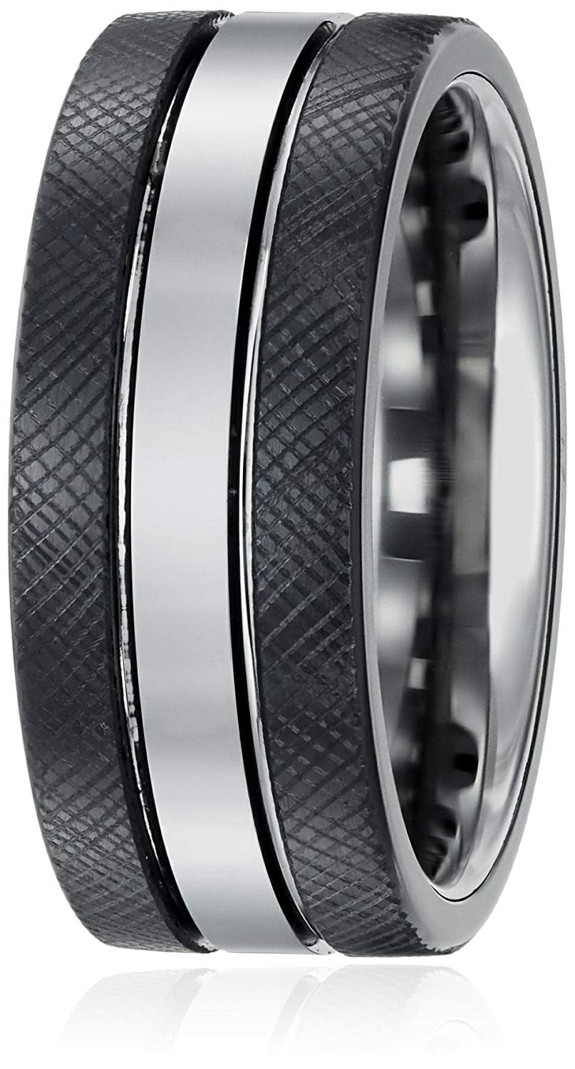 Sapphire Tungsten and Titanium 9mm Black Finish Two-Tone Comfort Fit Wedding Bands Rings for Men, Size 9