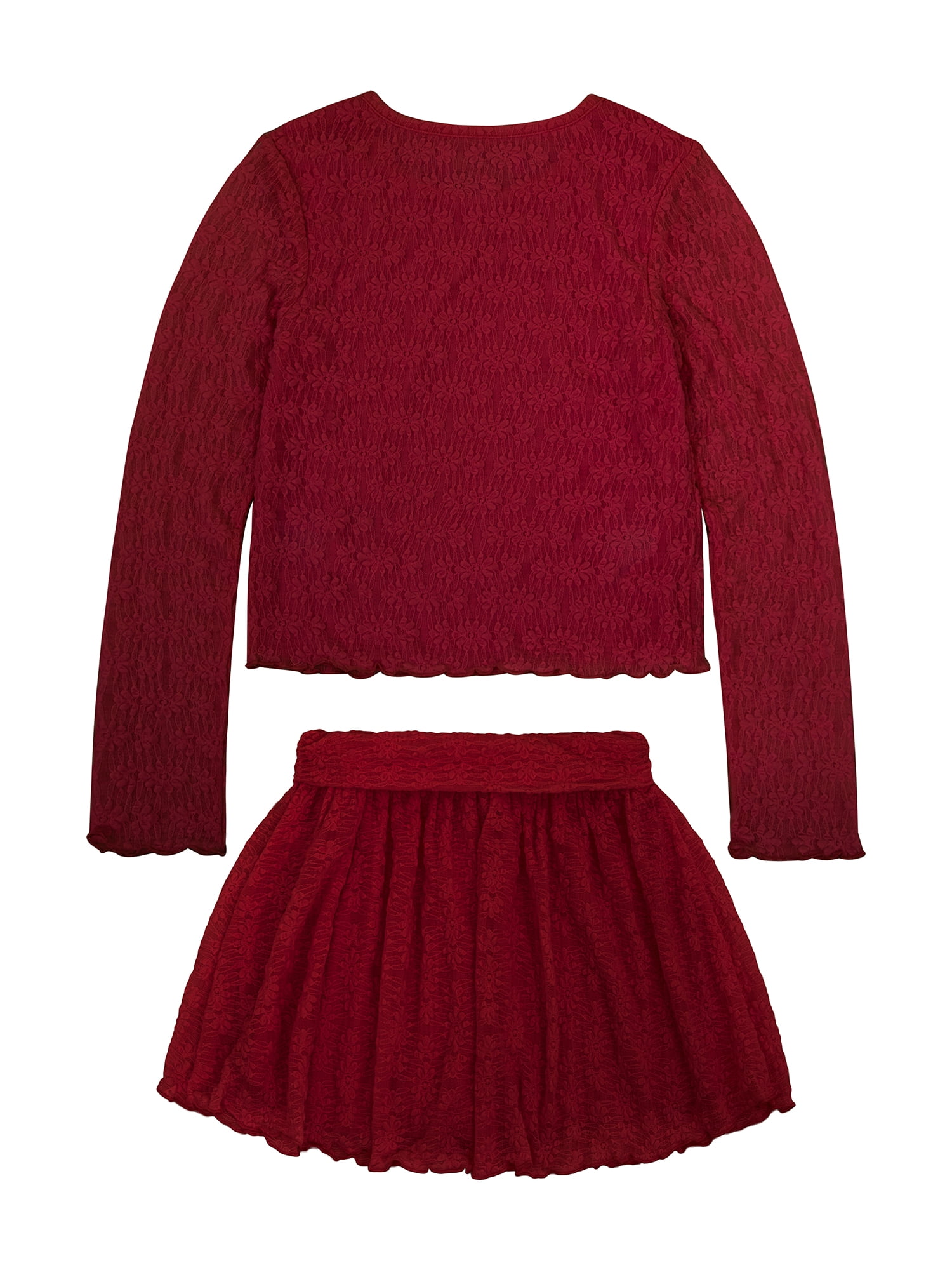 Planet Gold Girls' Long Sleeve Lace Top and Skirt, 2-Piece Set, Sizes 4-18