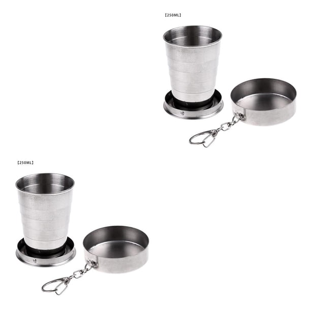 Greeniant Taza plegable de acero inoxidable de 75ml/150ml/250ml, taza telescópica portátil para viajes al aire libre, Camping, con agua, café, Blanco 250ML 2Conjunto