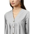 thumbnail image 4 of eloria Women's Top V Neck Full Sleeve Pleated Button Down Cotton T-Shirt, Color: Light Grey | Size: M, 4 of 6