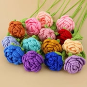 Nvzi 10pcs Wool Crochet Rose Handmade Faux Flowers Artificial Long Stem Rose, Wedding Centerpieces Bridal Bouquets Shower Arrangement Decoration Valentines Gift Fake Rose Orange