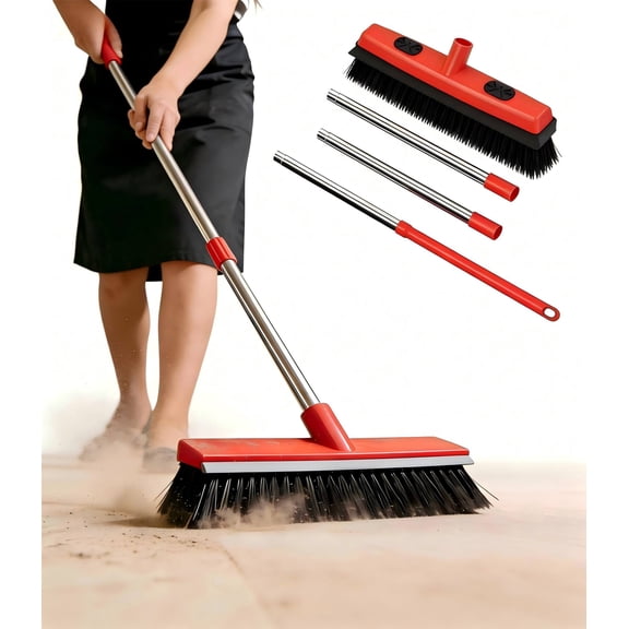 AGUDAN Rubber Broom, 2-in-1 Sweeper with Squeegee, 50 Inch Long Handle for Carpet, Hardwood and Tile Floor Cleaning, Portable Lint Remover Brush