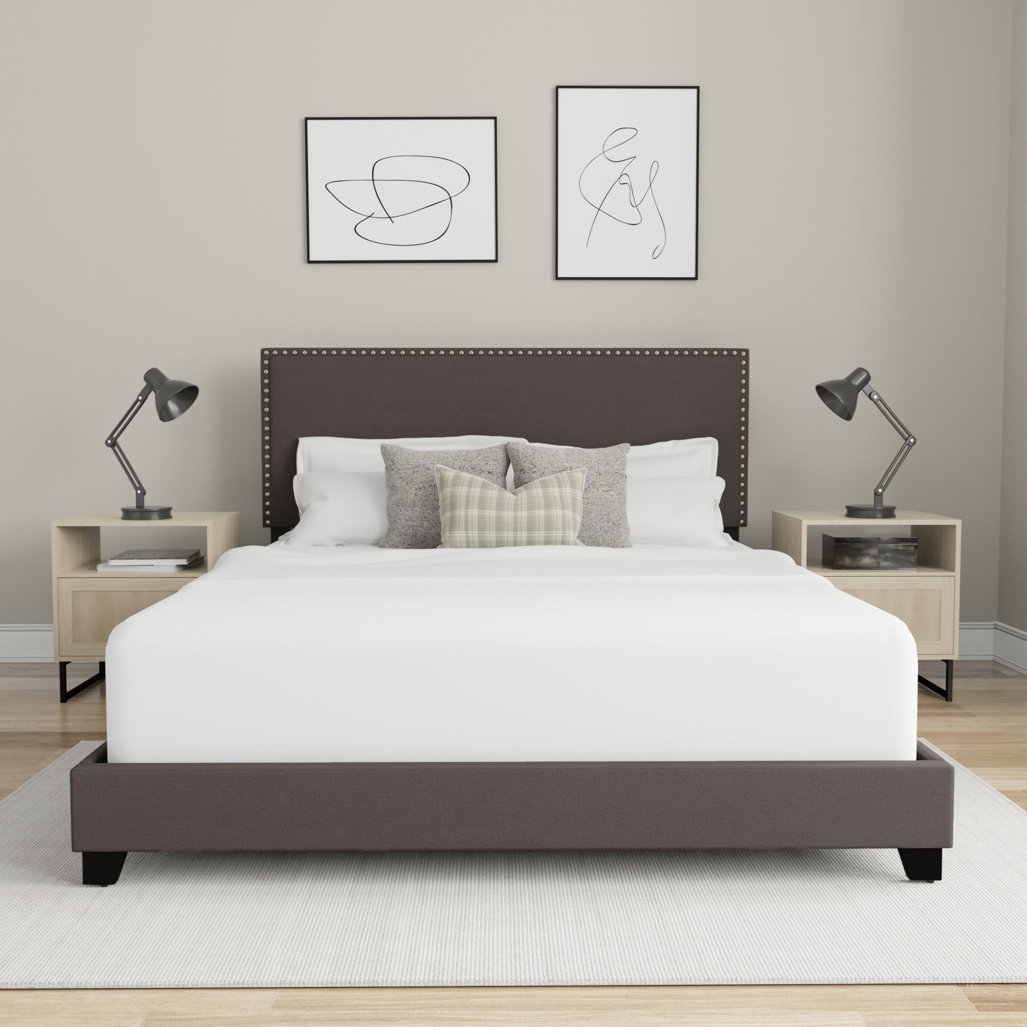 Willow Nailhead Trim Upholstered Queen Bed Charcoal Fabric