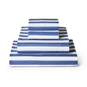 Mellanni Oxford Stripe Sheet Set Brushed Microfiber, Deep Pocket, 4 Piece Queen Blue Nova