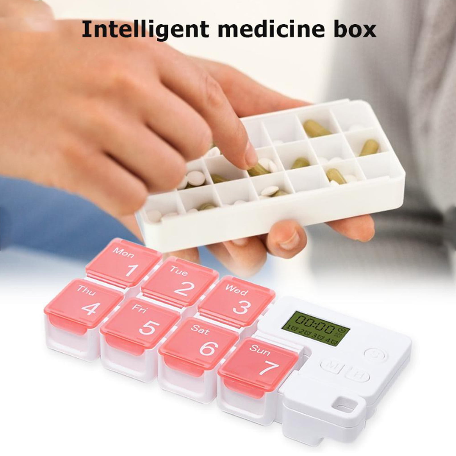 Yesbay Smart Pill Box 7 Grids Sealed Detachable Large Capacity Backlight  Timing Reminder Portable Electronic Pill Dispenser 7 Days Storage Organizer  for Trip 