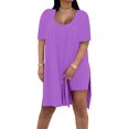 thumbnail image 6 of BLOCLOALO 2 Piece Lounge Set Short Sleeve Shirts Women's Casual Oversized Set with Square Collar Top Tight Shorts Set Blouse Tunic Tops Short Matching Sets Women Clothing Comfortable Sets Purple M, 6 of 9